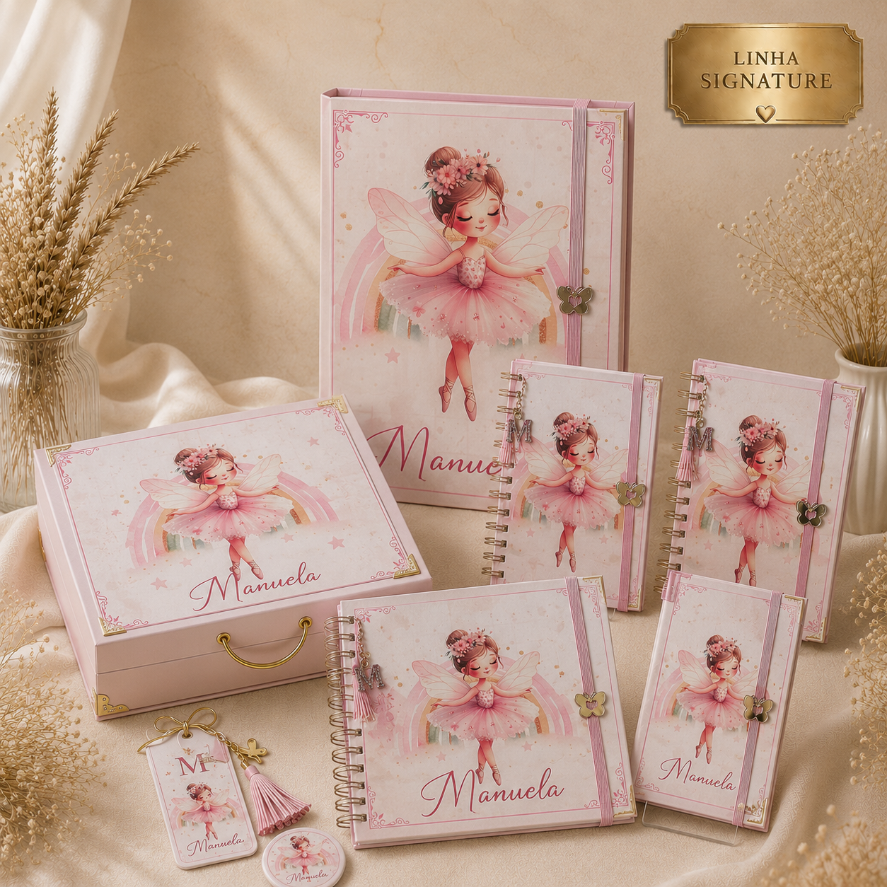 15581665848-bailarina.png Kit Maternidade Personalizado Bailarina 6 Peças | Caderneta de Vacina, Livro do Bebê, Pasta, Porta Documentos, Caderno de mensagens e Caixa de Memórias. - Imagem 1