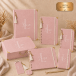 Kit Maternidade Personalizado Rosa Blush 6 Peças  | Caderneta de Vacina, Livro do Bebê, Pasta, Porta Documentos, Caderno de mensagens e Caixa de Memórias.