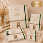 Kit Pequeno Teddy Premium | Pasta Catálogo, caderneta de Vacina, Livro do Bebê e Porta Documentos.