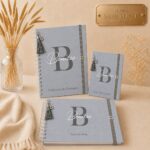 Kit Linho Cinza Primeiros Registro| Caderneta de Vacina,Livro do Bebê e Porta Documentos.
